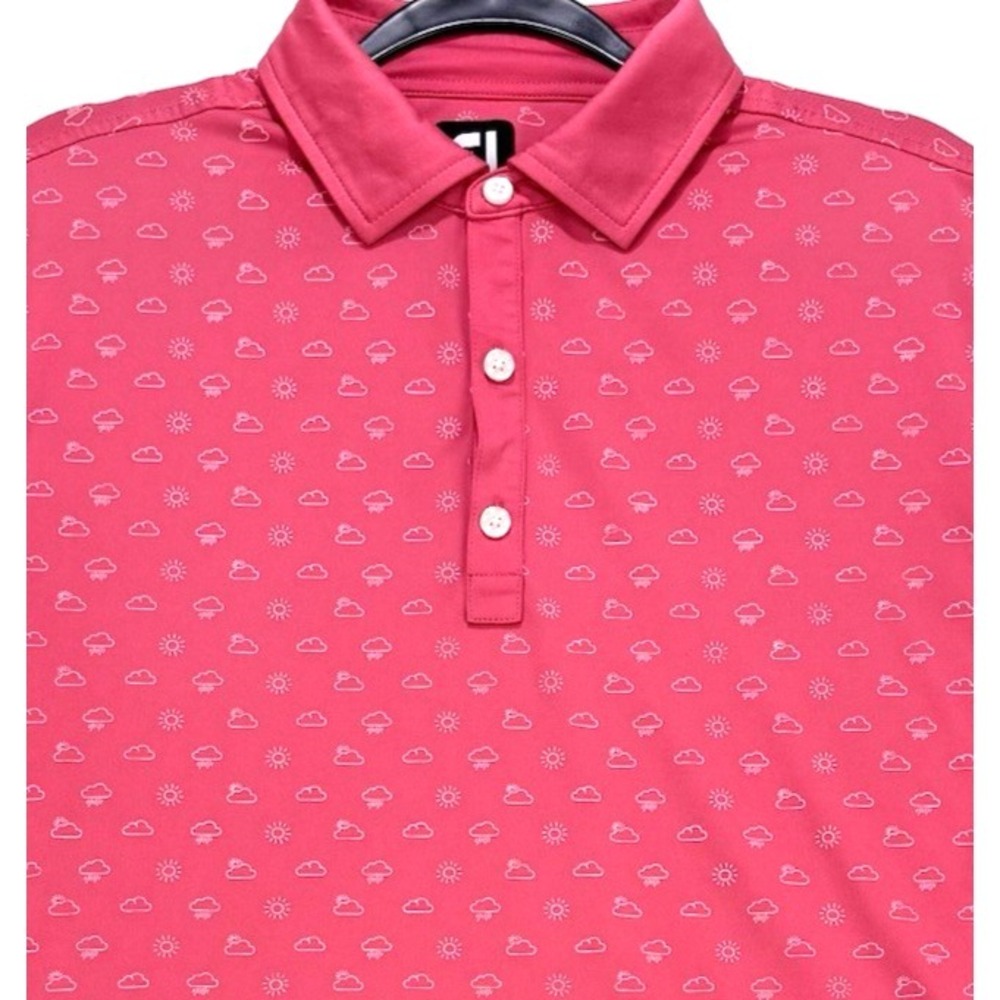 FootJoy Shirt Men M‎ Pink AOG Sun Clouds Polo Golf Performance Stretch